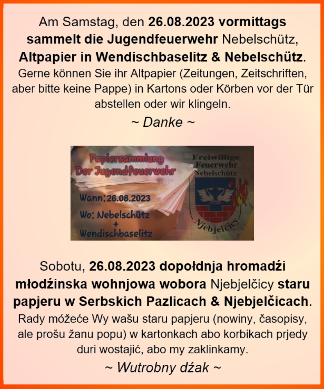 2023 08 26 Flyer Papiersammlung Jugend FFw Nebelschütz MiBl