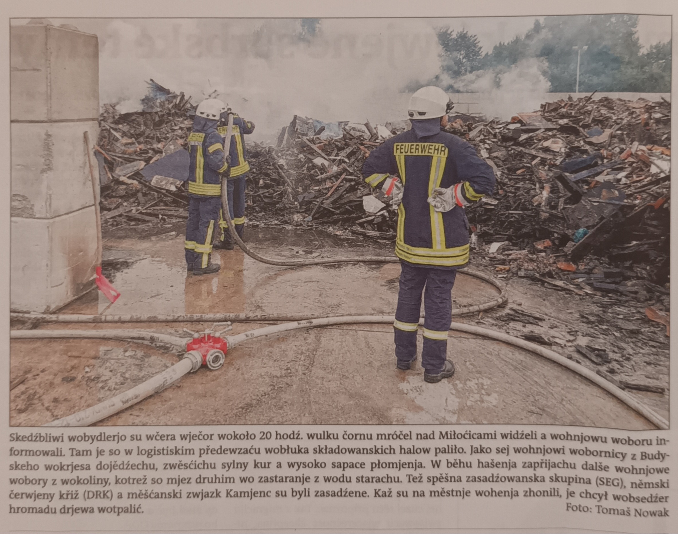 2024_08_22 Serbske Nowiny 20240822 SN Artikel zu Brand in Miltitz